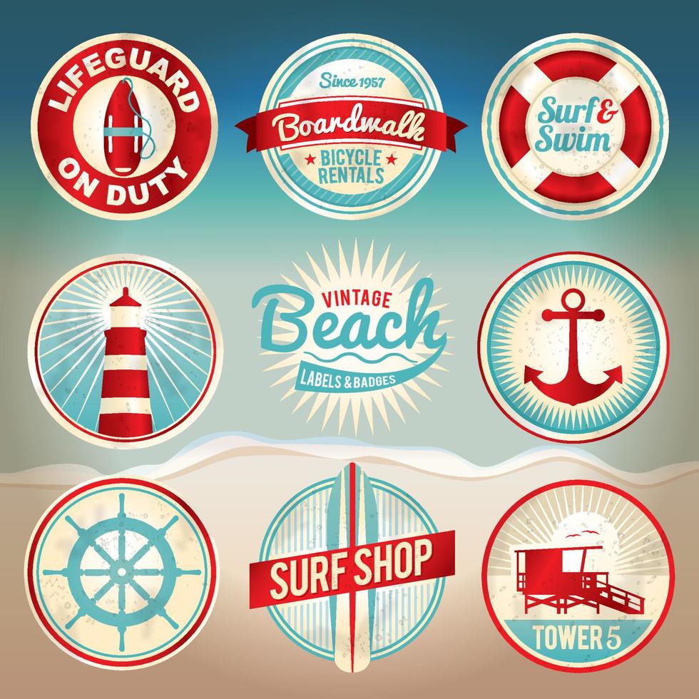 wijnoogst strand etiketten en badges vector