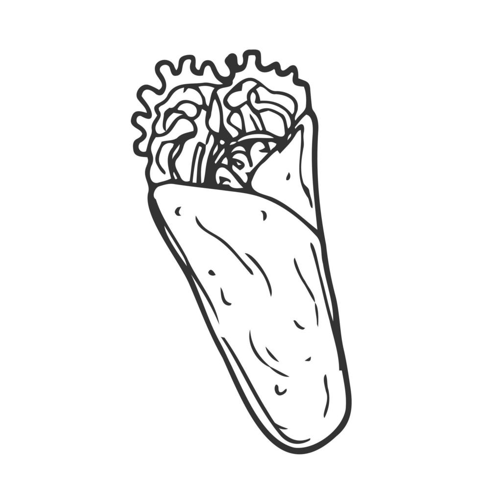 tekening shoarma belegd broodje icoon. vector schetsen