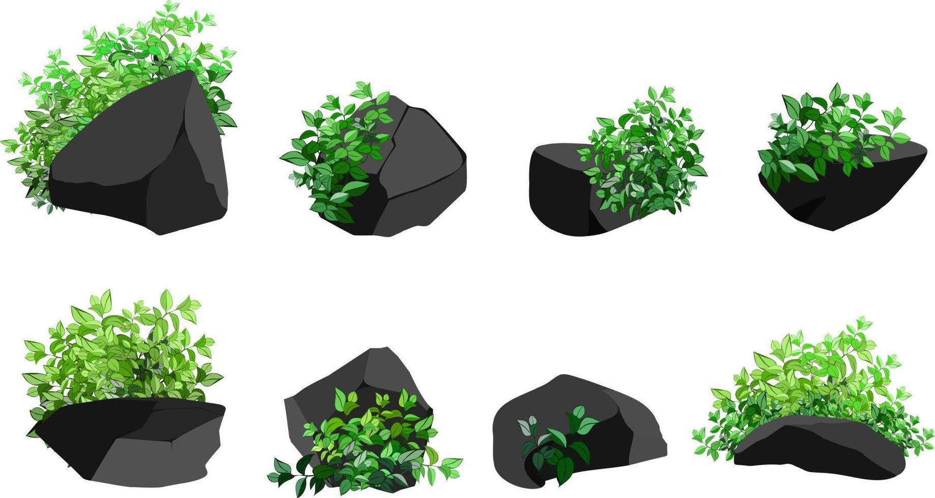 een reeks van zwart houtskool van divers vormen en planten.collectie van stukken van steenkool, grafiet, basalt en antraciet. de concept van mijnbouw en erts in een mijn.rots fragmenten, rotsblokken. vector