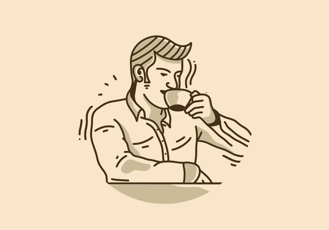 wijnoogst illustratie ontwerp van Mens drinken een kop van koffie vector