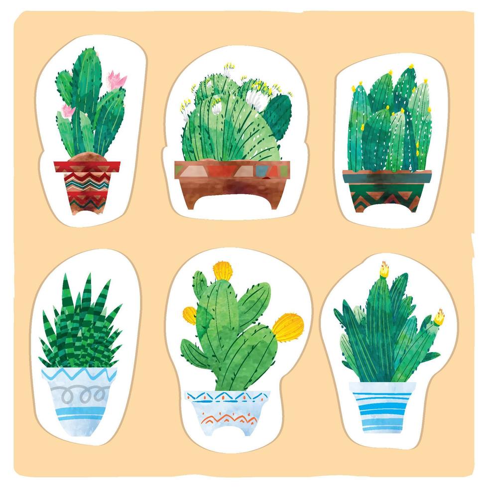 cactus en sappig logboek sticker reeks vector