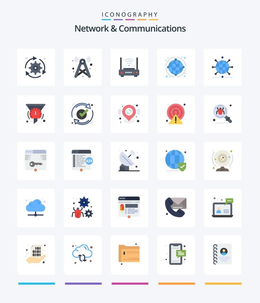 creatief netwerk en communicatie 25 vlak icoon pak zo net zo netwerk. wereldbol. netwerk. modem. netwerk vector