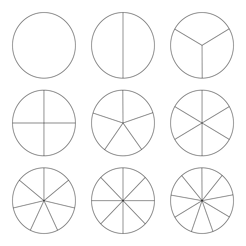 segment plak icoon. taart tabel sjabloon. cirkel sectie diagram lijn kunst. 1,2,3,4,5,6,7,8,9 segment infografisch. diagram wiel onderdelen. meetkundig element. vector