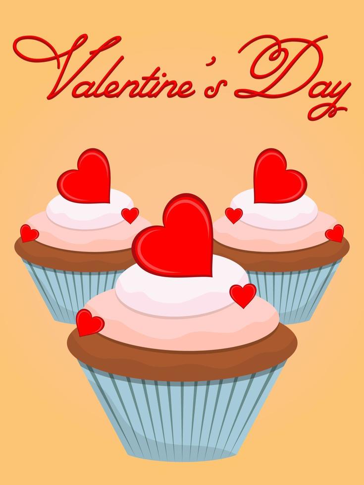 vector illustratie. Valentijnsdag dag kaart met cupcakes