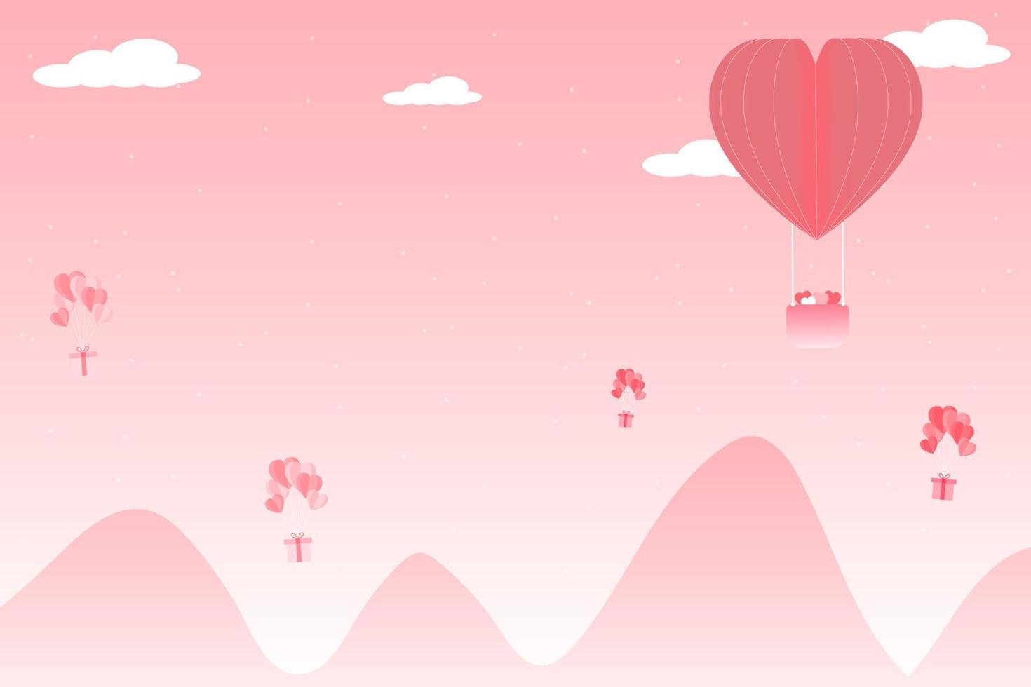 vector illustratie ballon hart met de minnaar roze berg achtergrond landschap Valentijn cocnept
