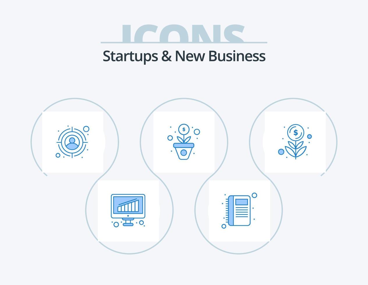 startups en nieuw bedrijf blauw icoon pak 5 icoon ontwerp. financiën. contant geld. seo. betaling. toenemen vector