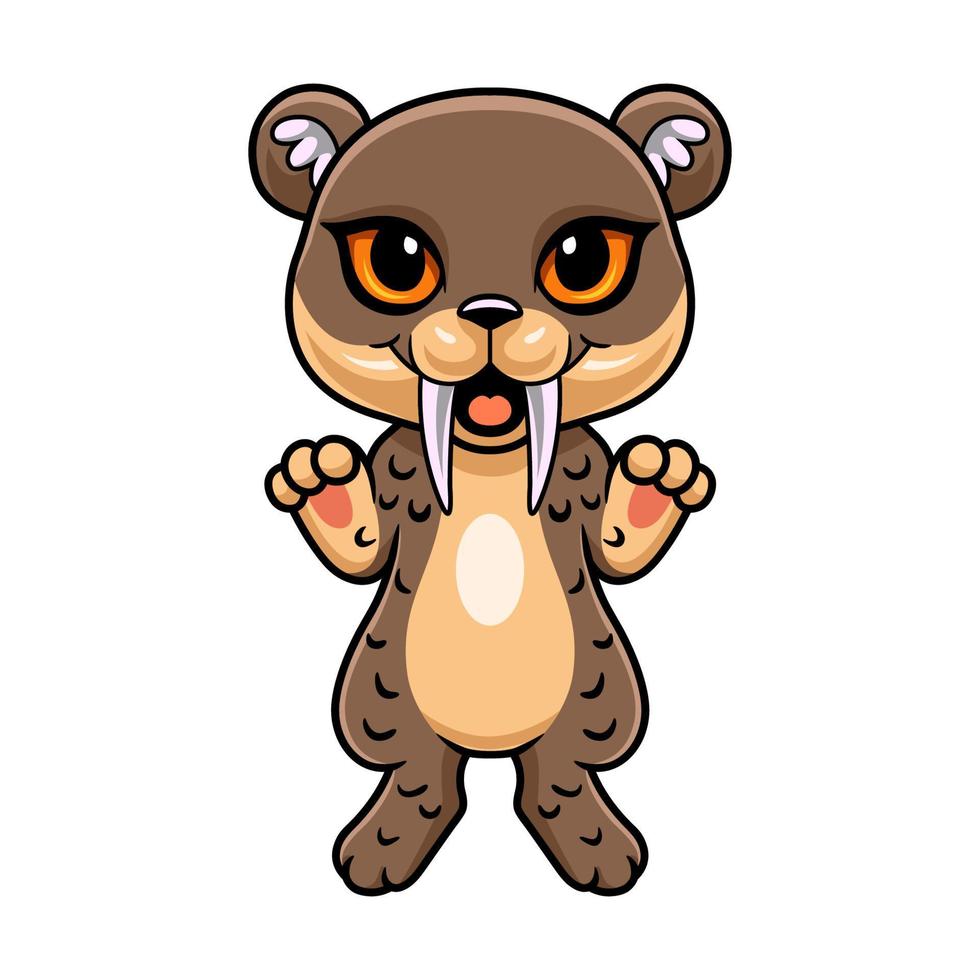 schattig weinig smilodon tekenfilm staand vector