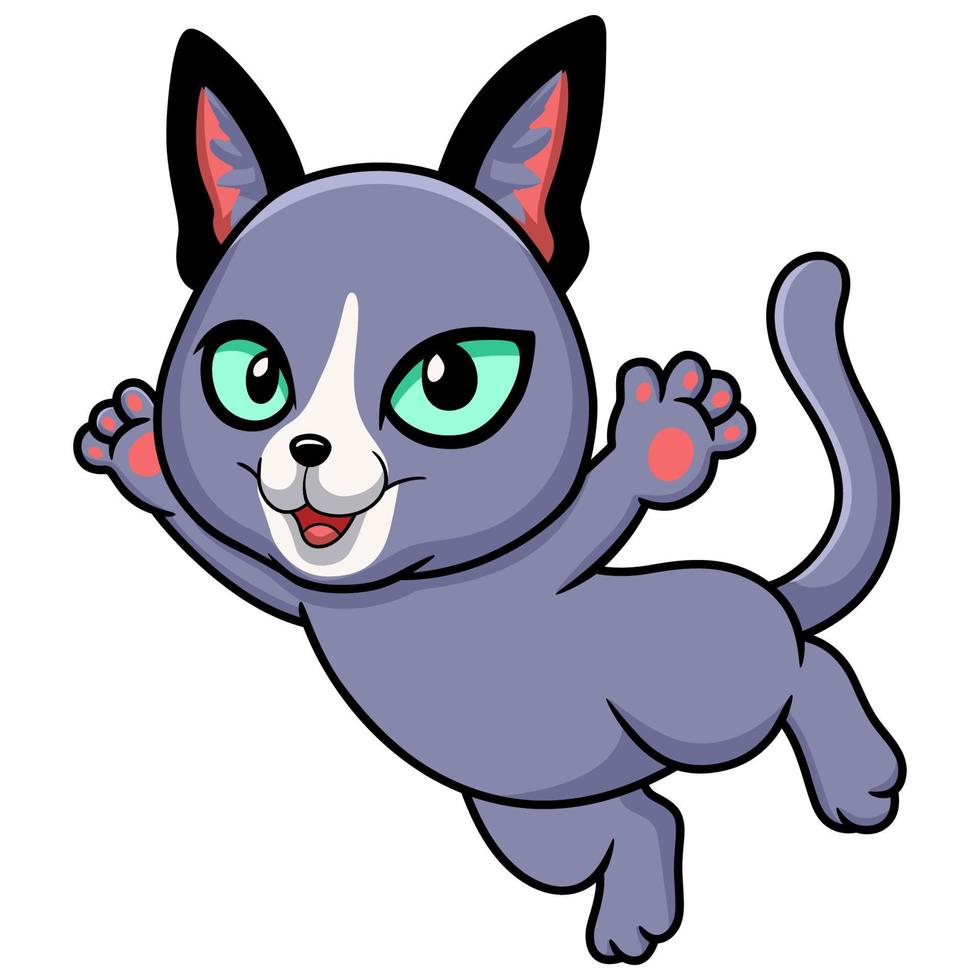 schattig Russisch blauw kat tekenfilm vliegend vector