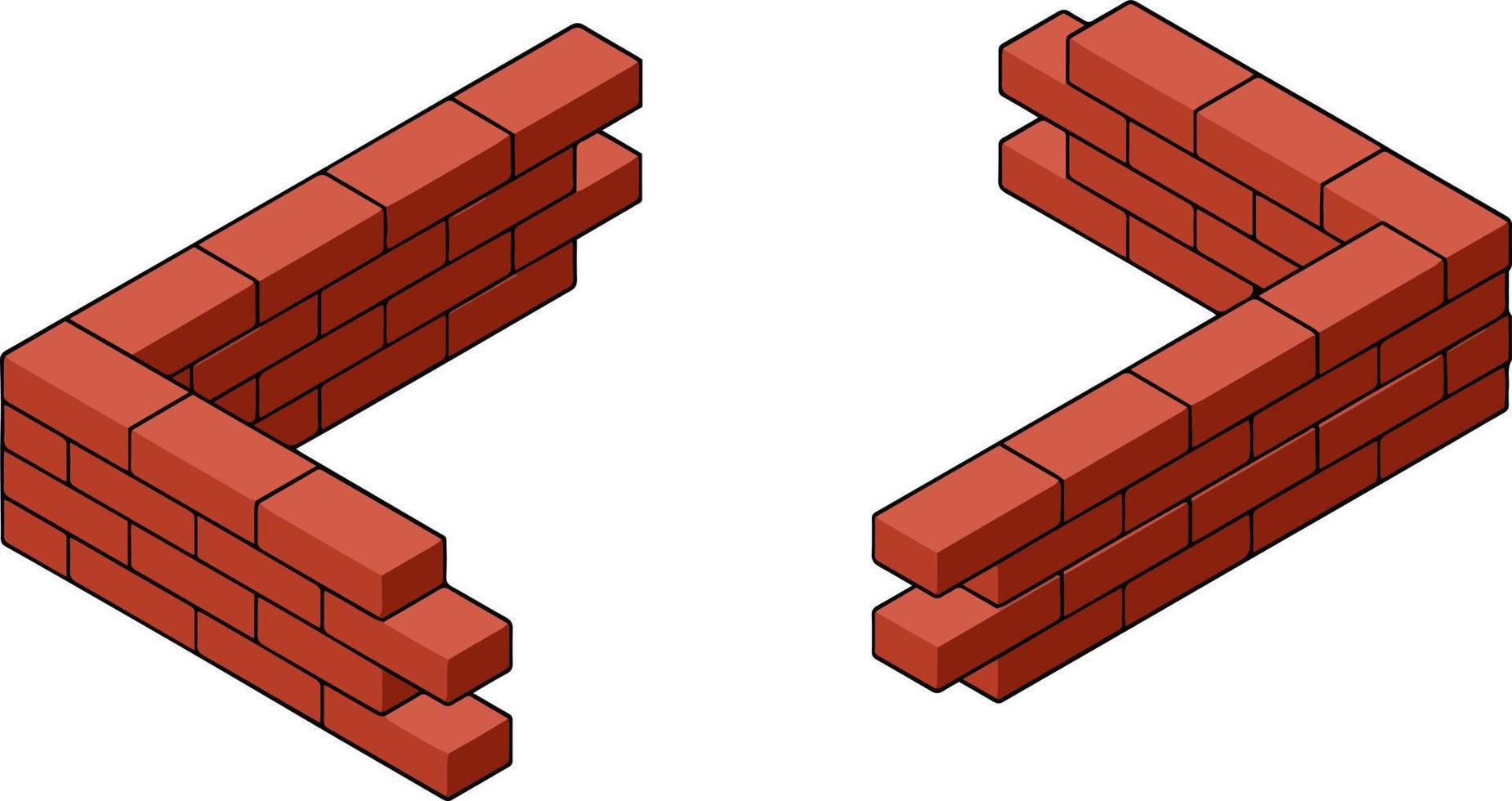 rode bakstenen muur van huis. element van de bouwconstructie. hoek van stenen object. isometrische illustratie. symbool van bescherming en veiligheid vector