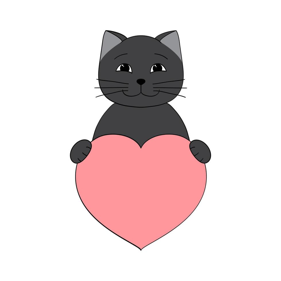 schattig tekenfilm kat Holding een hart in zijn poten. Valentijnsdag dag groet kaart met ruimte voor tekst. ontwerp voor uitnodiging, kaart, folder, brochure, spandoek. weinig huisdieren in liefde. een verklaring van liefde vector