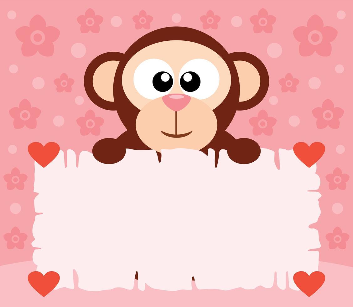 roze Valentijnsdag dag achtergrond kaart met aap vector
