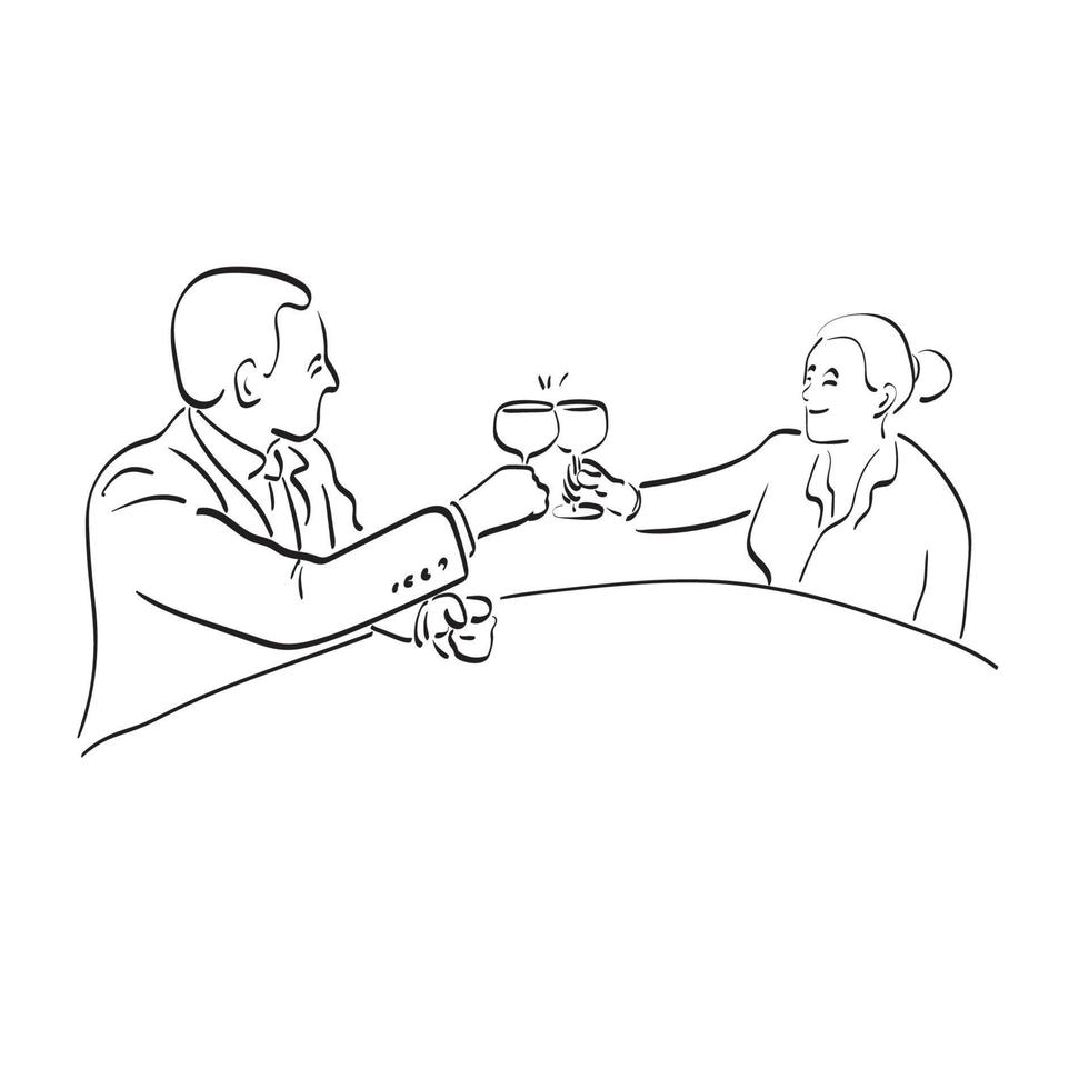 mensen uit het bedrijfsleven proost viering met zijn partner illustratie vector hand- getrokken geïsoleerd Aan wit achtergrond lijn kunst.