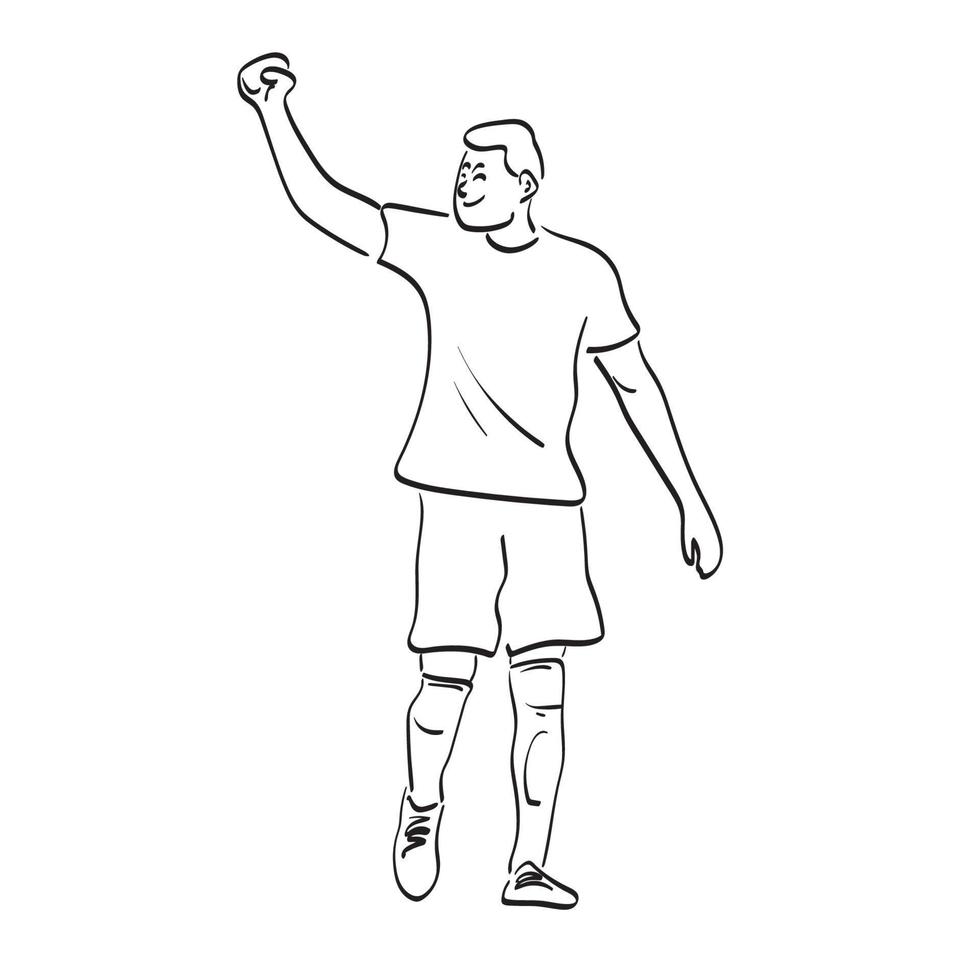 lijn kunst voetbal speler vieren zijn doel met vuist illustratie vector hand- getrokken geïsoleerd Aan wit achtergrond