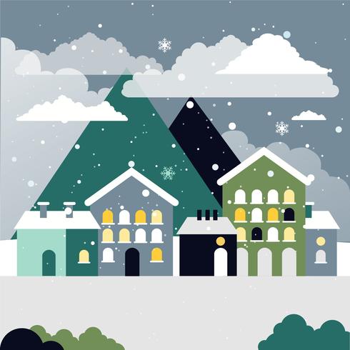 Gratis platte ontwerp Vector Christmas Landscape