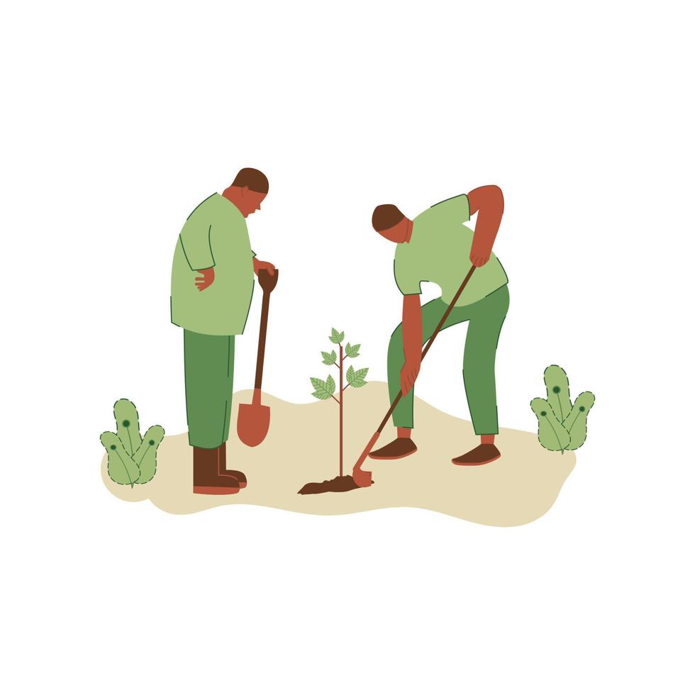 vector illustratie van mensen aanplant bomen. concept van besparing de aarde. ecologie vrijwilligerswerk concept. ontwerp voor ecologie activisme