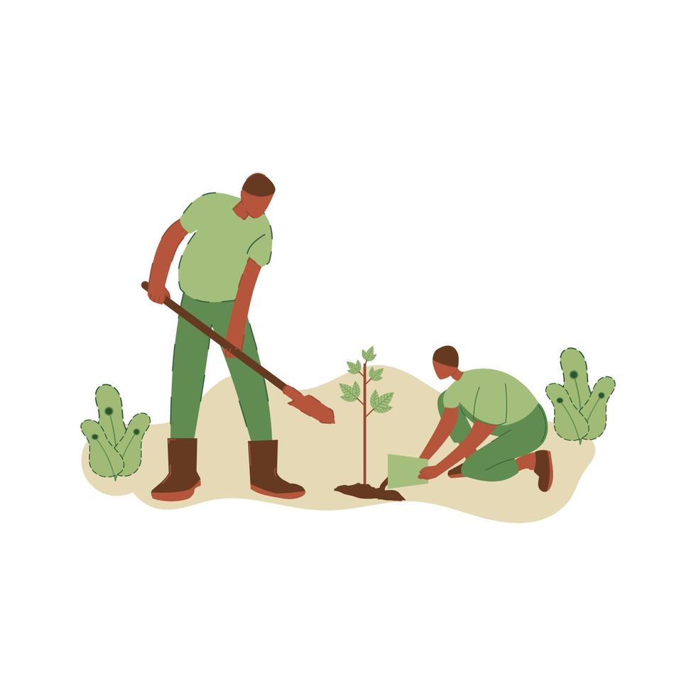vector illustratie van mensen aanplant bomen. concept van besparing de aarde. ecologie vrijwilligerswerk concept. ontwerp voor ecologie activisme