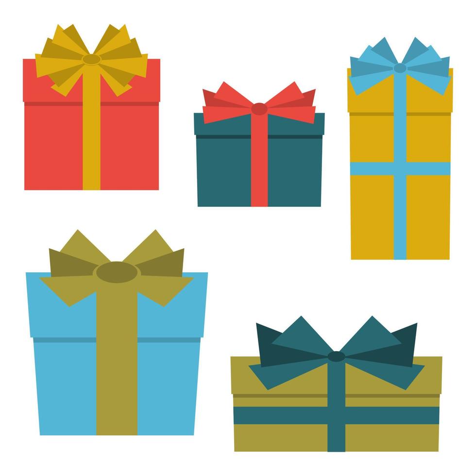 verzameling van vijf multi gekleurde geschenk dozen. vector illustratie