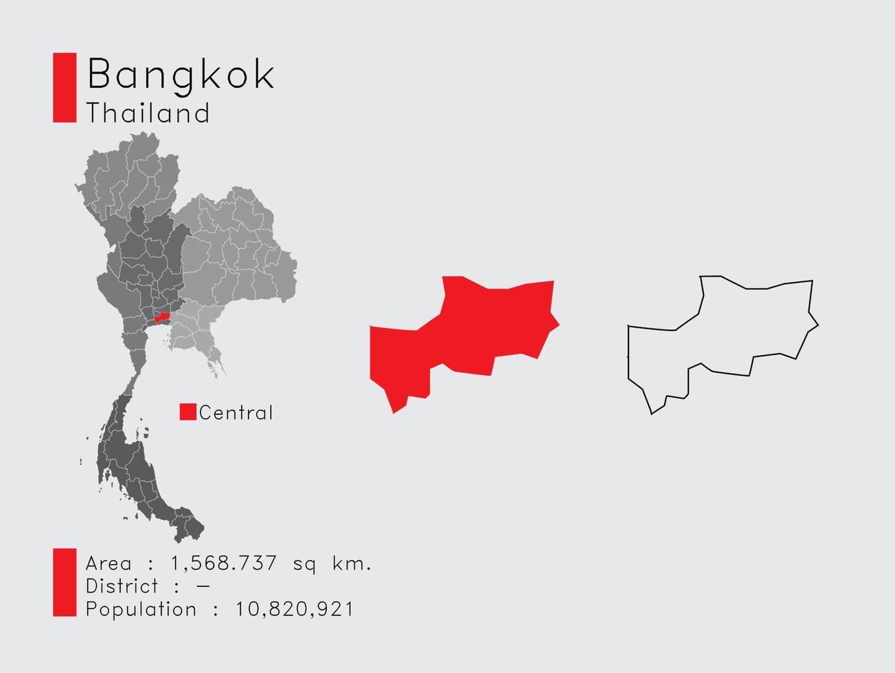 Bangkok positie in Thailand een reeks van infographic elementen voor de provincie. en Oppervlakte wijk bevolking en schets. vector met grijs achtergrond.