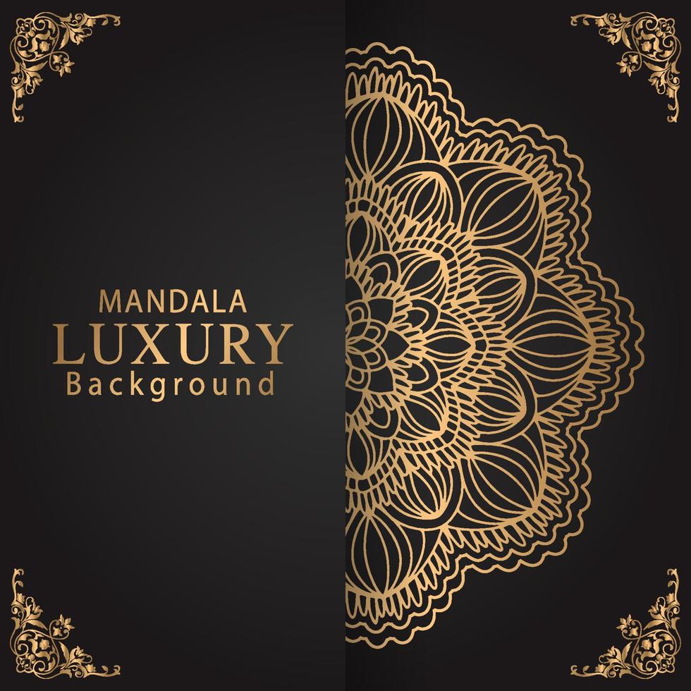 luxe mandala gouden met een zwart achtergrond elegant ontwerp voor verjaardag uitnodiging henna- vector