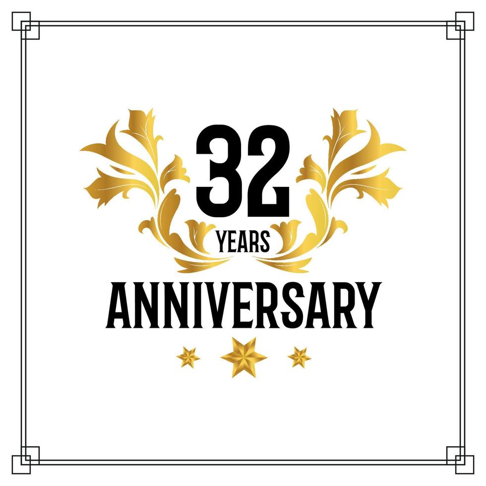 32e verjaardag logo, luxueus gouden en zwart kleur vector ontwerp viering.