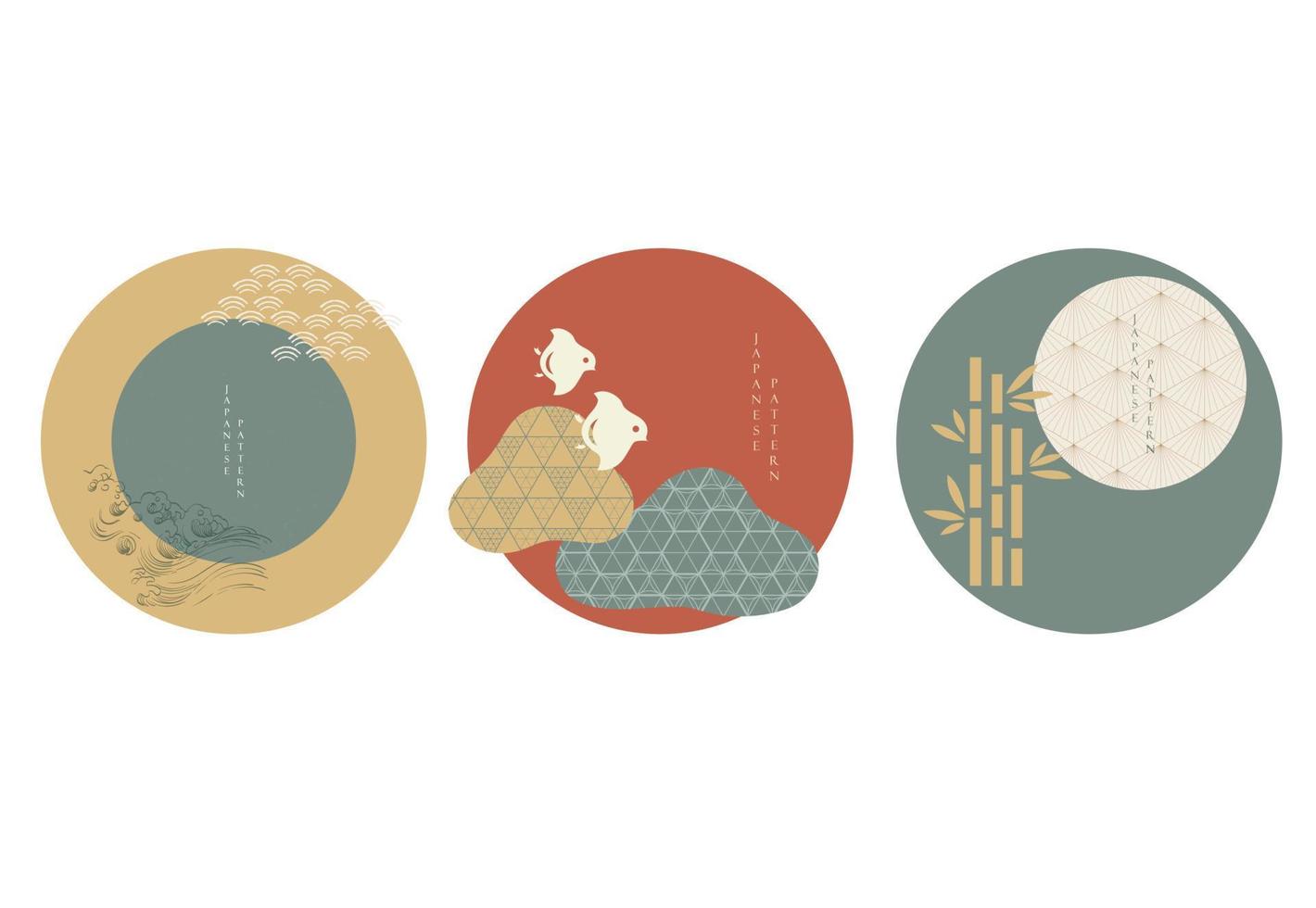 reeks van meetkundig modern grafisch elementen vector. Aziatisch traditioneel pictogrammen met Japans patroon. abstract kunst banners met vloeiende vloeistof vormen. sjabloon voor logo ontwerp, folder of presentatie. vector