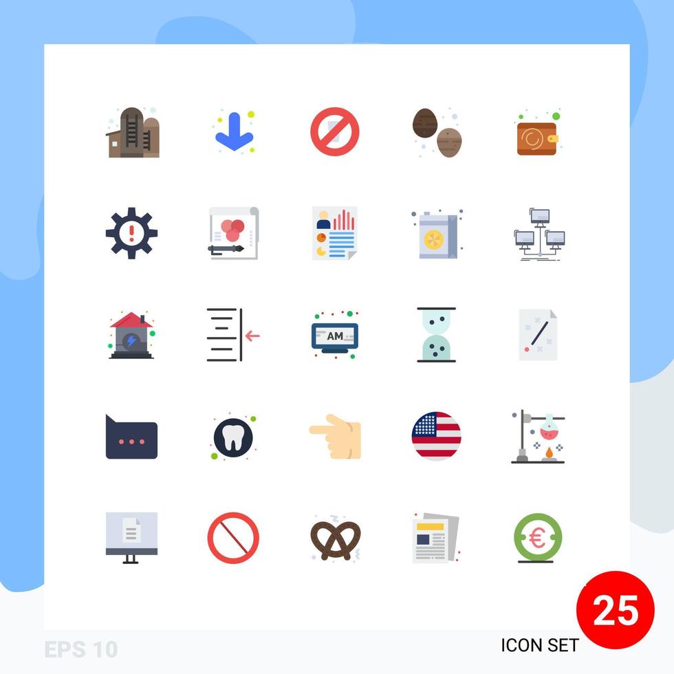 25 vlak kleur concept voor websites mobiel en apps portemonnee contant geld Nee drinken snoepgoed toetje bewerkbare vector ontwerp elementen