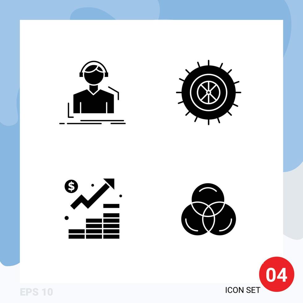 modern reeks van 4 solide glyphs pictogram van ingenieur financiën meloman band beheer bewerkbare vector ontwerp elementen