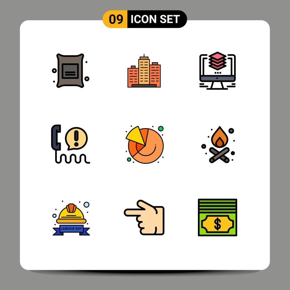 9 universeel gevulde lijn vlak kleur tekens symbolen van telefoontje contact duplicaat kantoor computer ontwerp bewerkbare vector ontwerp elementen