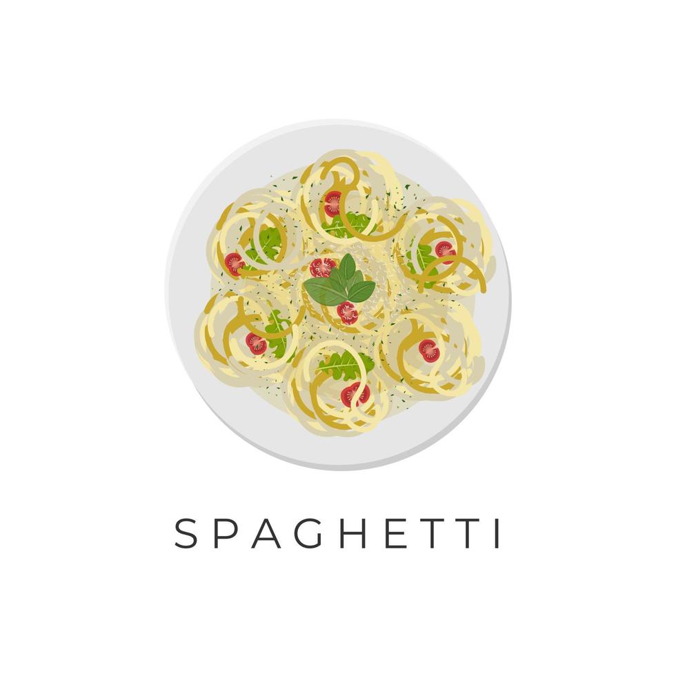 spaghetti pasta illustratie logo met heerlijk pesto saus vector