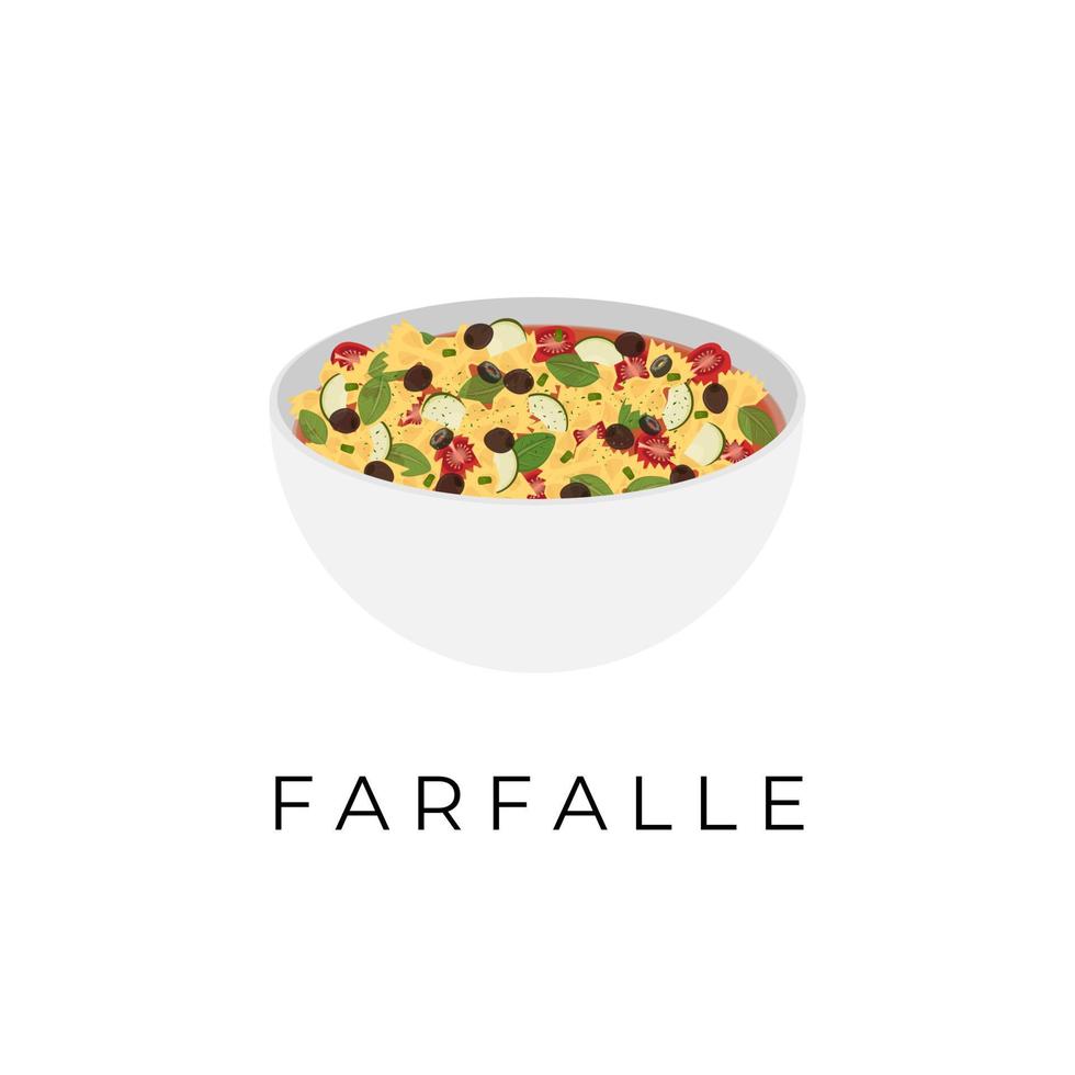 logo illustratie van farfalle pasta of vlinder pasta geserveerd in een wit kom vector