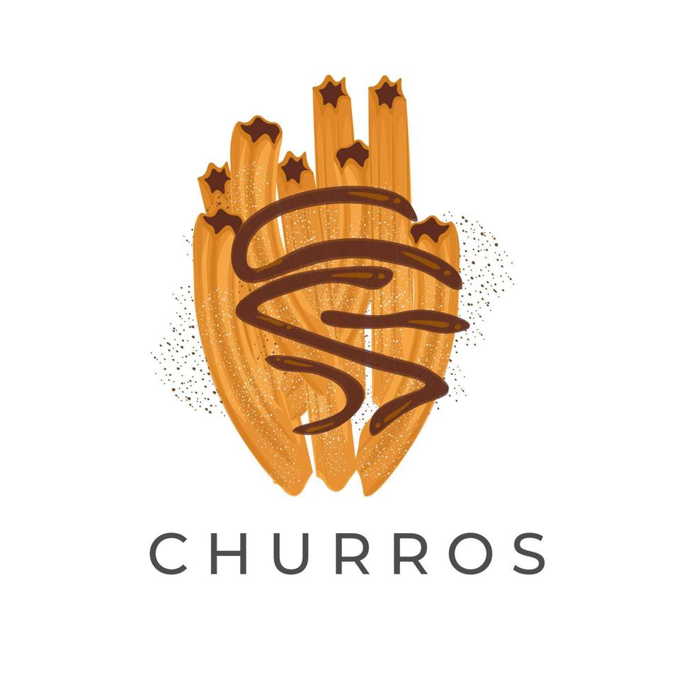 churros illustratie logo met gesmolten chocola topping vector