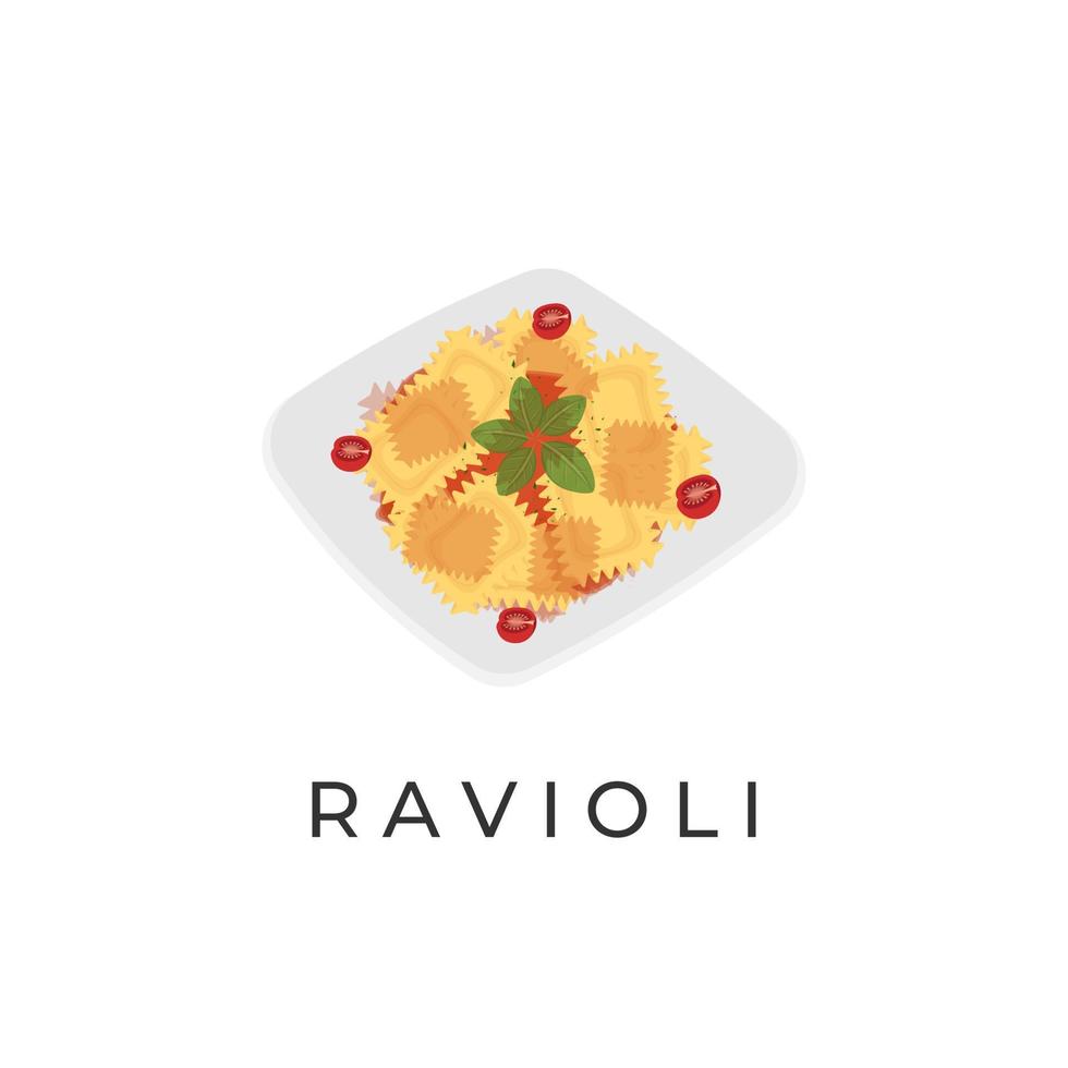 heerlijk ravioli pasta illustratie logo Aan een wit bord vector