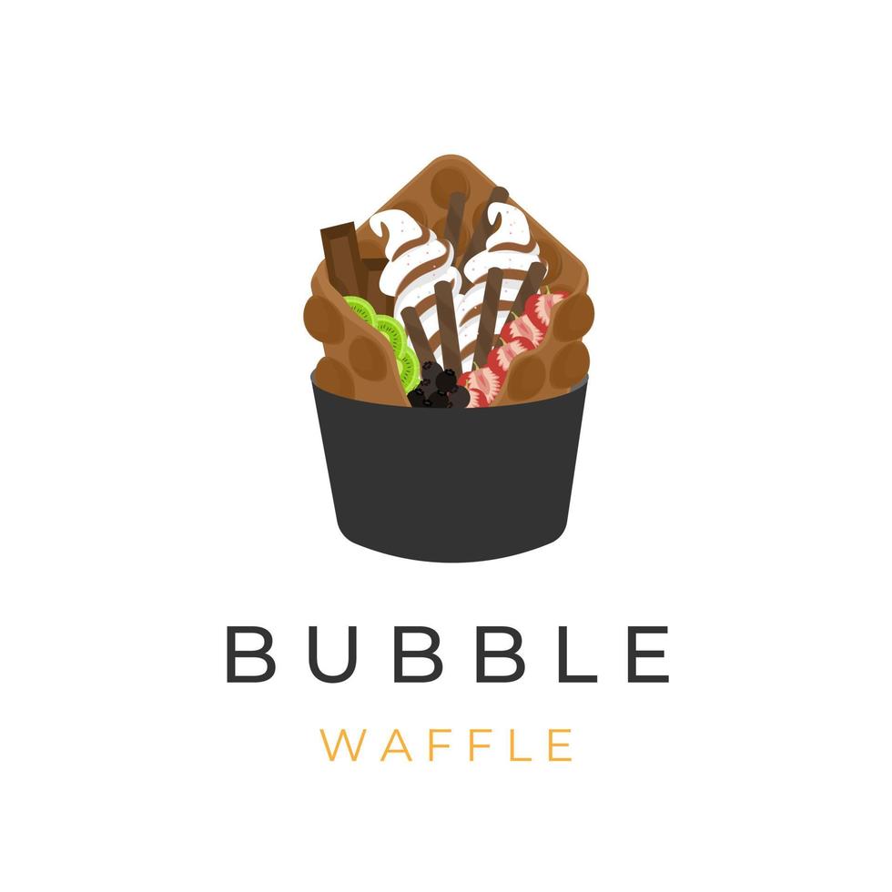 illustratie van bubbel wafel ijs room met fruit en chocola topping vector