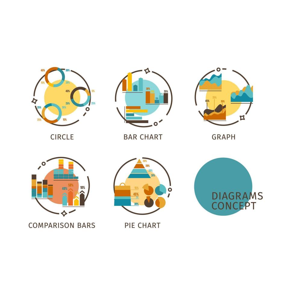 diagrammen concept dun lijn pictogrammen etiketten set. vector