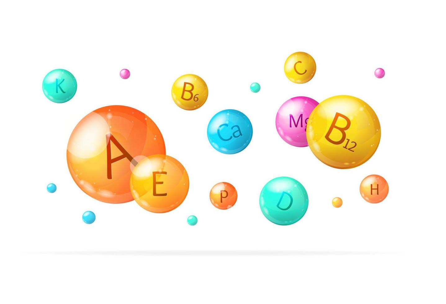 realistisch gedetailleerd 3d vallend vitamine en mineraal achtergrond kaart. vector