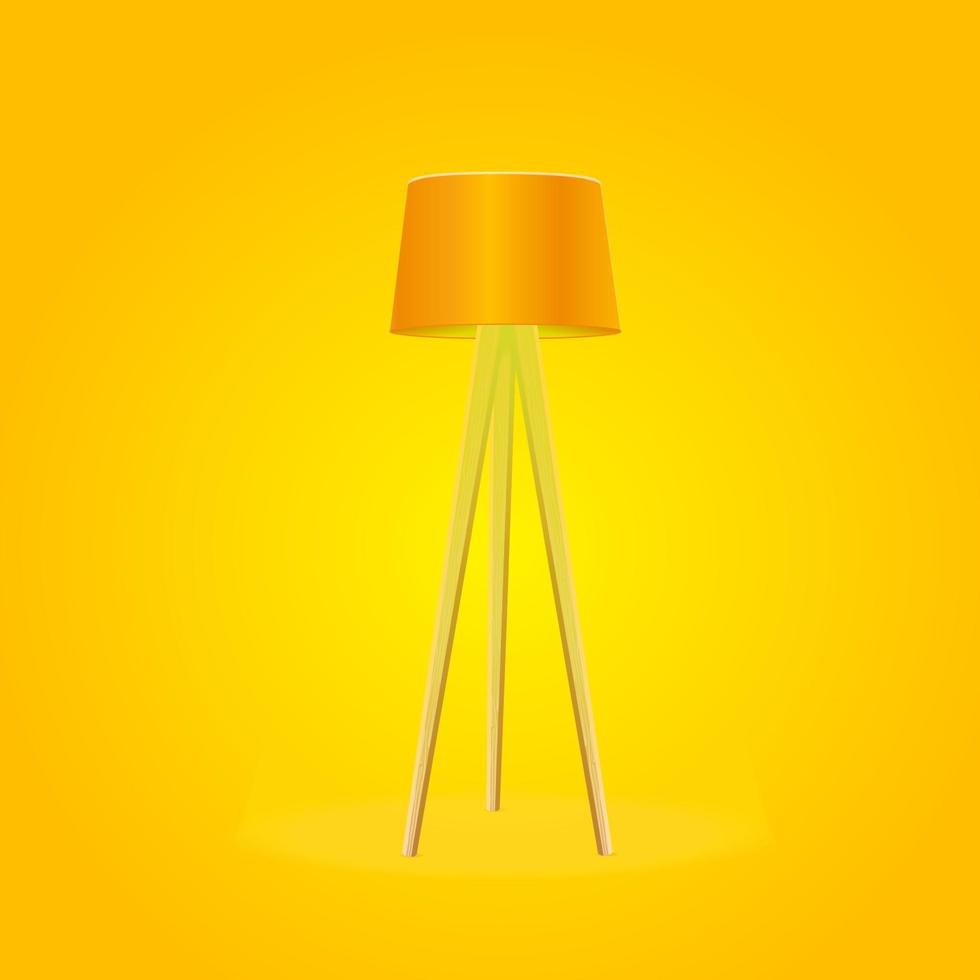 realistisch gedetailleerd 3d wijnoogst verdieping lamp verlichte met houten statief staan. vector