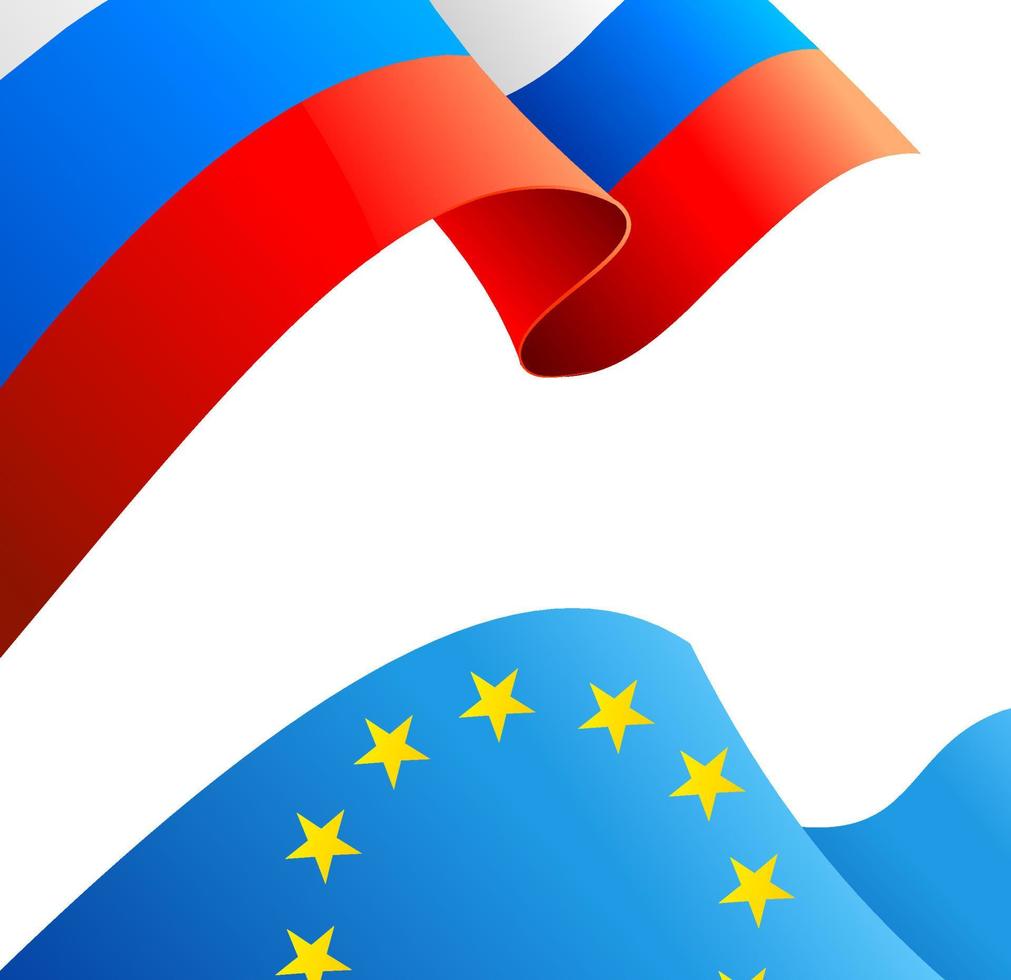 realistisch gedetailleerd 3d Russisch federatie en Europese unie vlag achtergrond kaart. vector