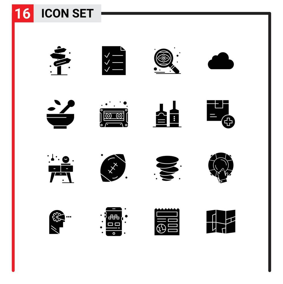 pictogram reeks van 16 gemakkelijk solide glyphs van medisch bewolkt zoeken opslagruimte wolk bewerkbare vector ontwerp elementen