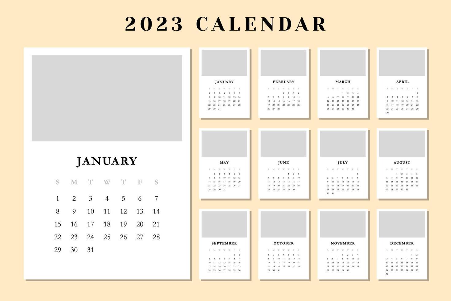 2023 maandelijks kalender vector sjabloon