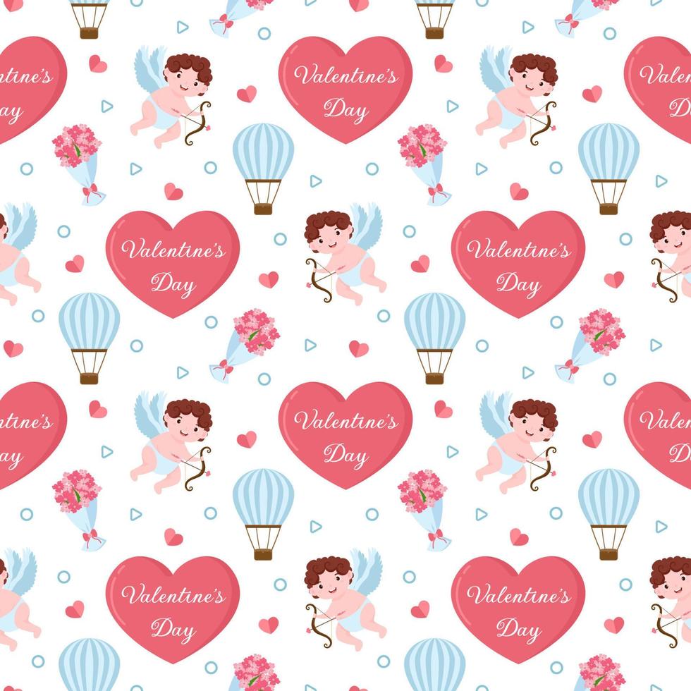 gelukkig valentijnsdag dag naadloos patroon ontwerp liefde groet kaart sjabloon hand- getrokken tekenfilm vlak illustratie vector