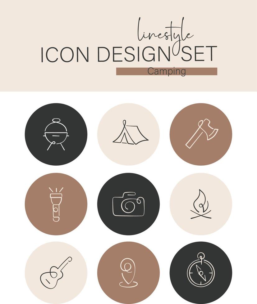 lijnstijl icoon ontwerp reeks camping vector