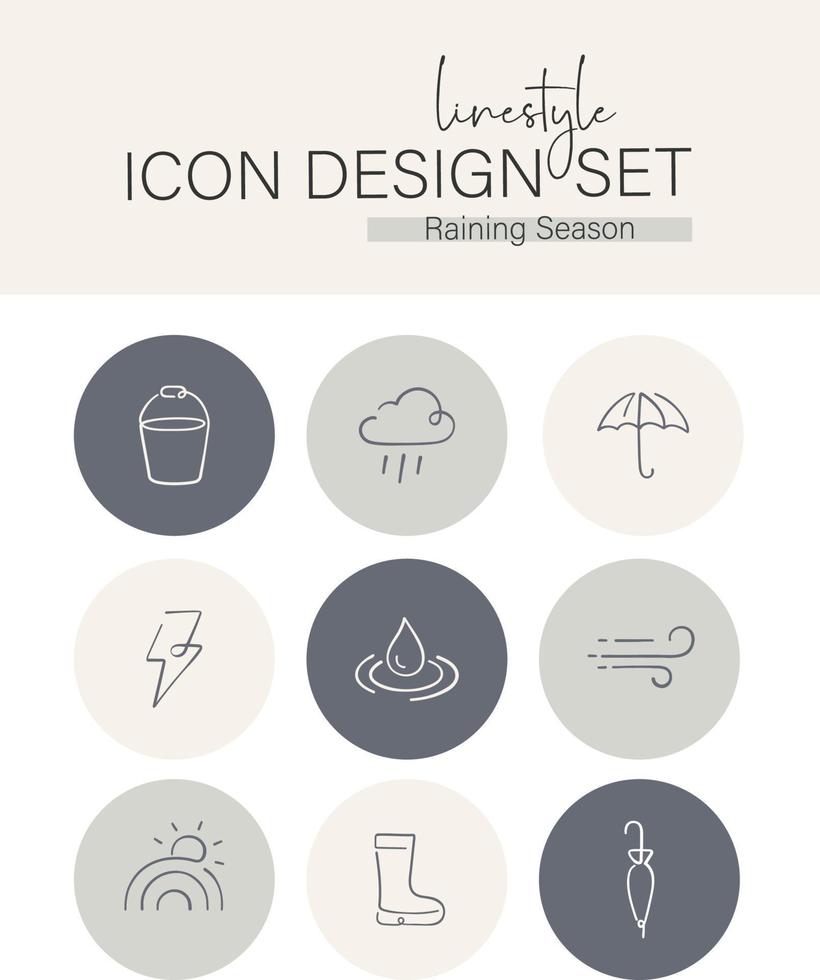 lijnstijl icoon ontwerp reeks regenen seizoen vector