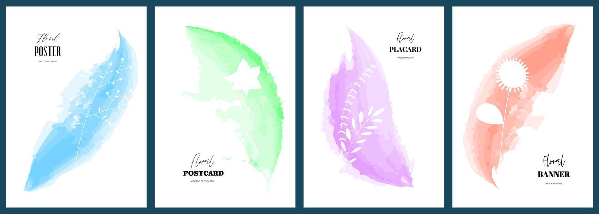 posters met abstract waterverf tekening bloemen. bloemen kunst hand- getrokken plakkaten. botanisch aquarel verf borstel Hoes verzameling. banners met zomer bloeit. kruiden planten eps ansichtkaart ontwerp reeks vector