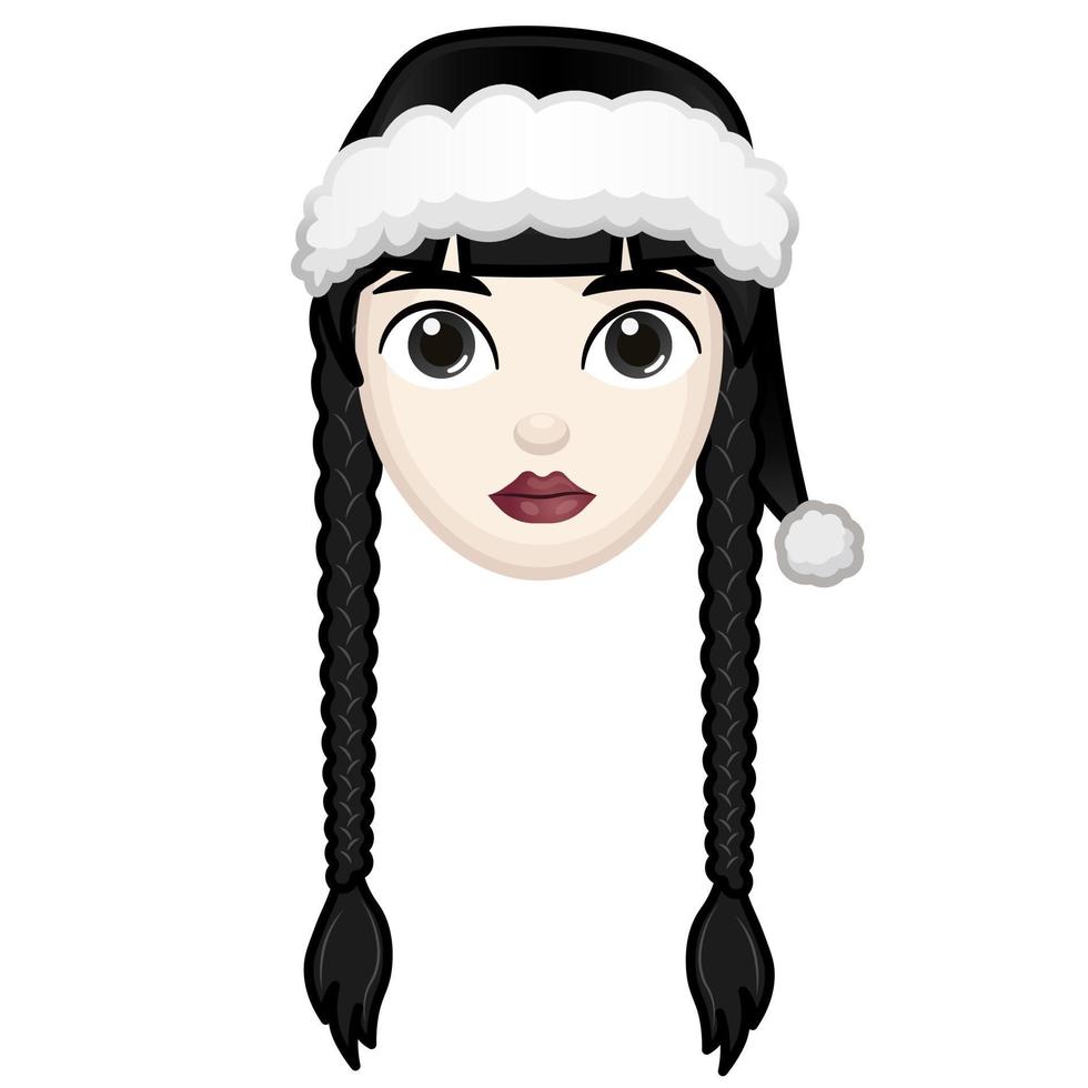 vrouw met zwart haar- en hoed. woensdag concept. groot grootte van pale emoji gezicht vector