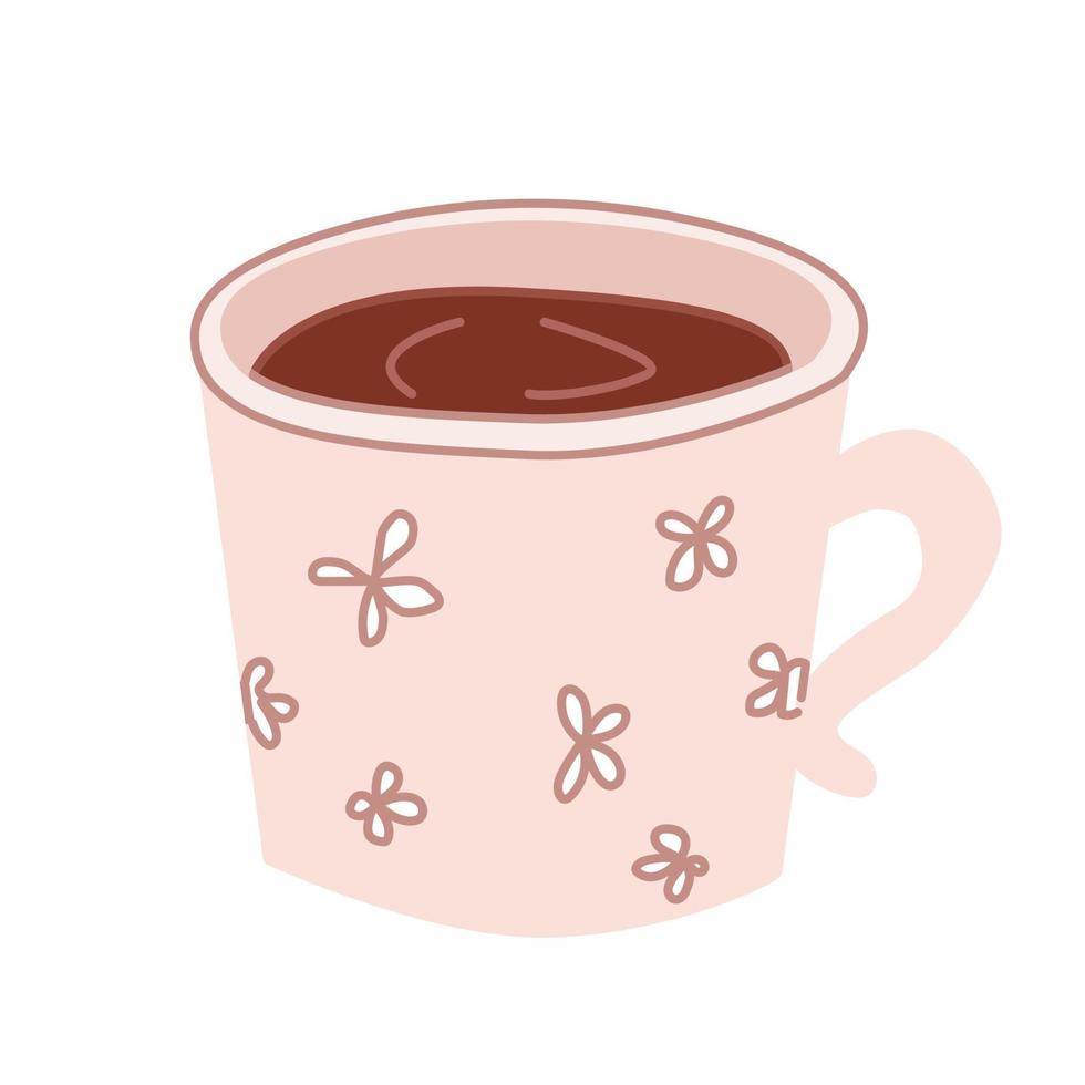 hand getekend geïsoleerd klem kunst illustratie van een roze mok met koffie of zwart thee vector