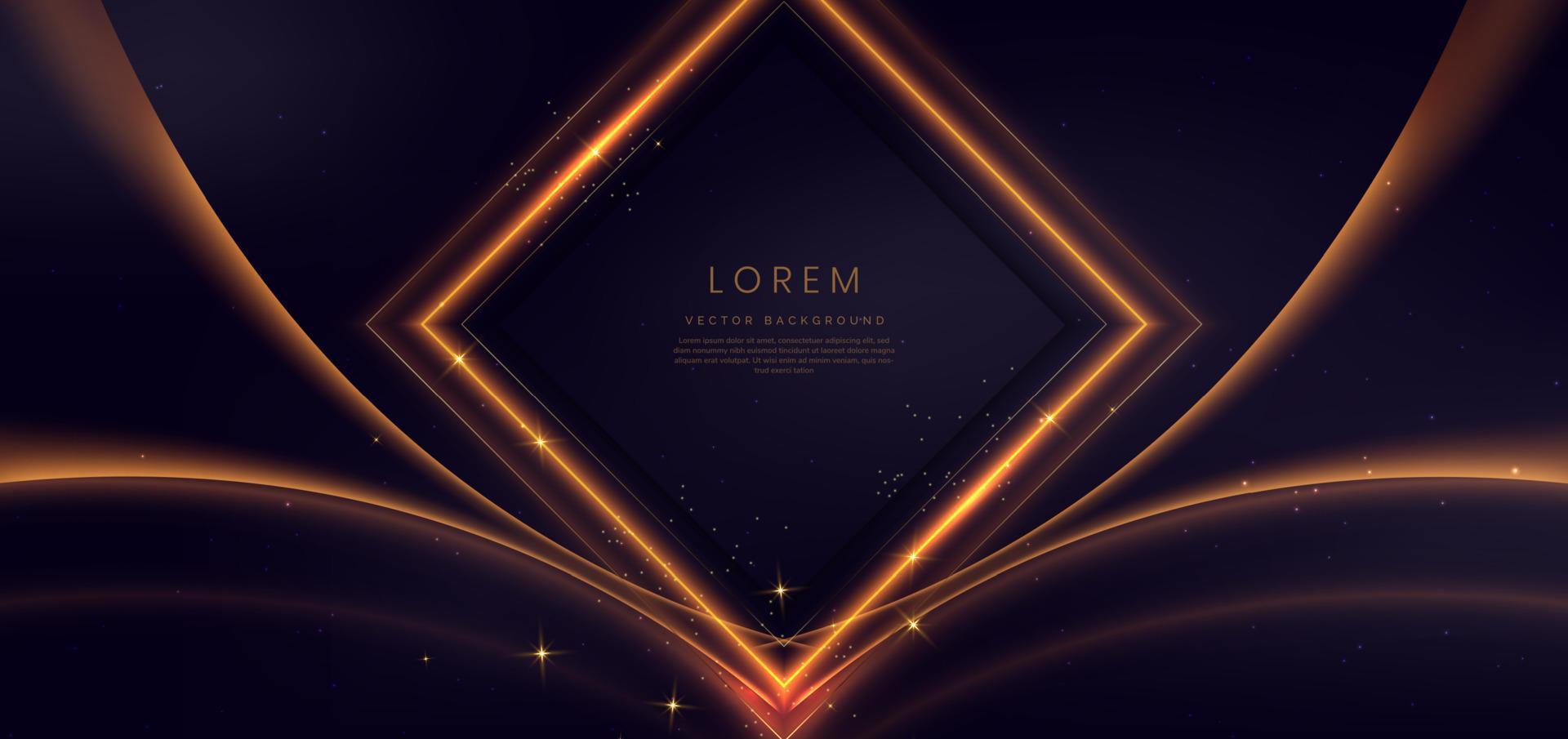 luxe plein kader gouden schitteren effect gloeiend Aan donker Purper achtergrond met verlichting effect fonkeling. sjabloon premie prijs ceremonie ontwerp. vector