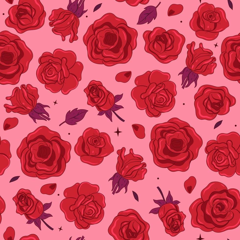 naadloos patroon met rood rozen Aan een roze achtergrond. vector grafiek.