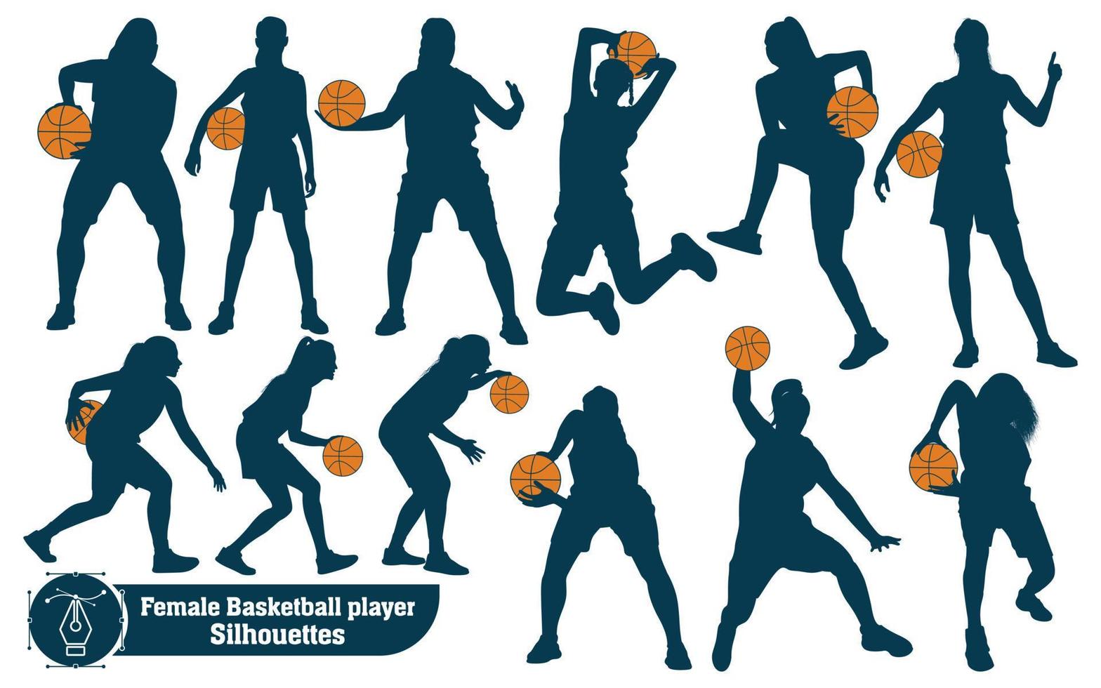 zwart en wit vrouw basketbal speler silhouetten vector