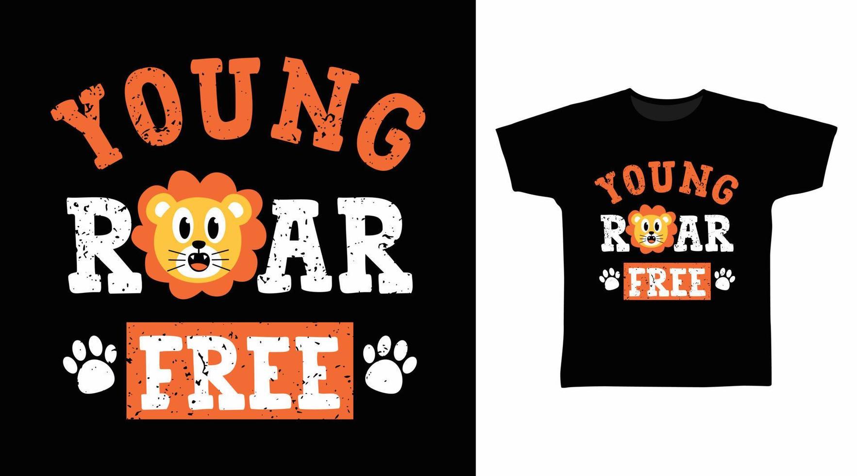 jong brullen vrij kinderen t-shirt elegant ontwerp typografie met leeuw illustratie Aan zwart achtergrond vector