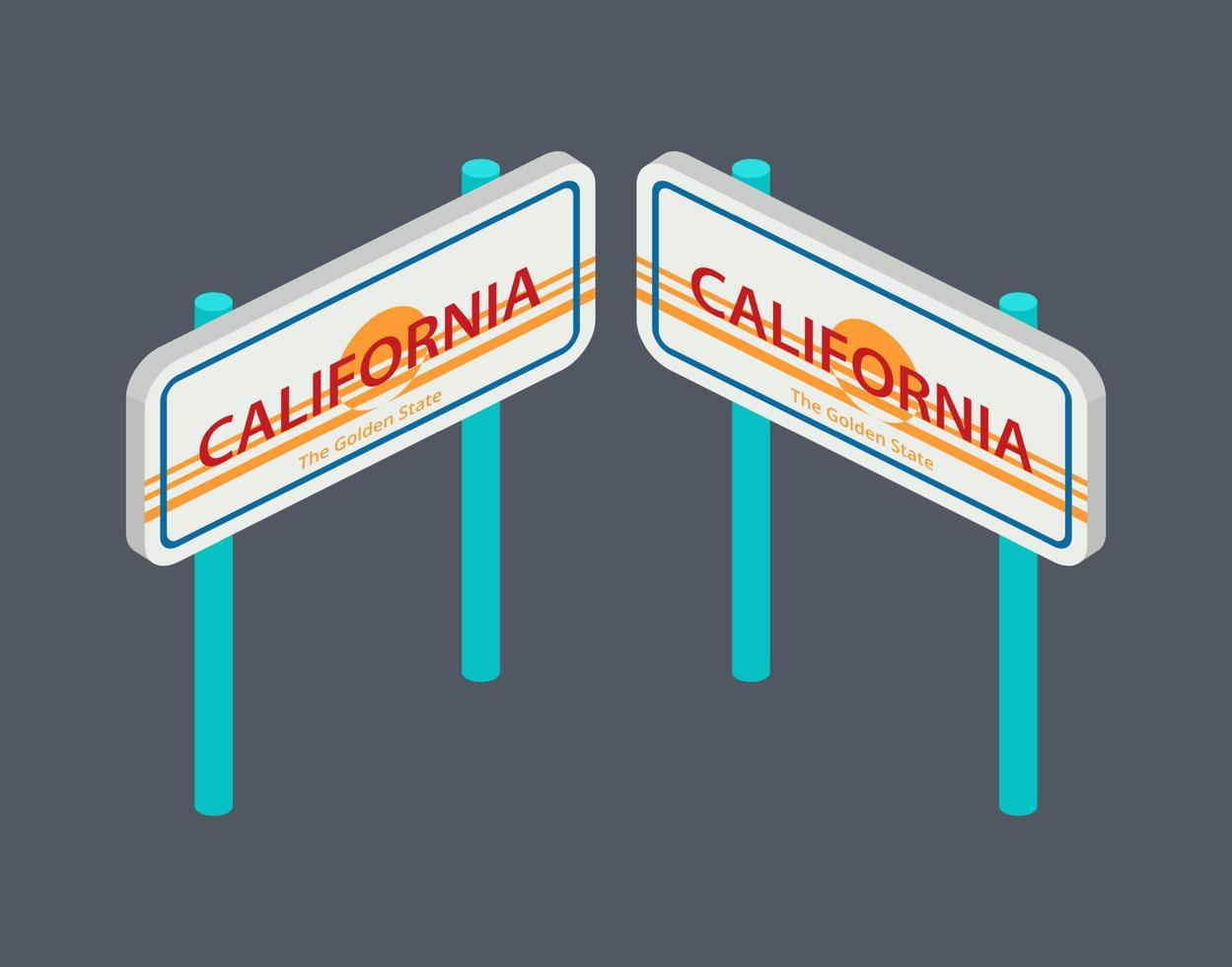 isometrische reeks van pijlers met pijlen wijzend op de richting van Californië voor de kaart. vector illustratie.